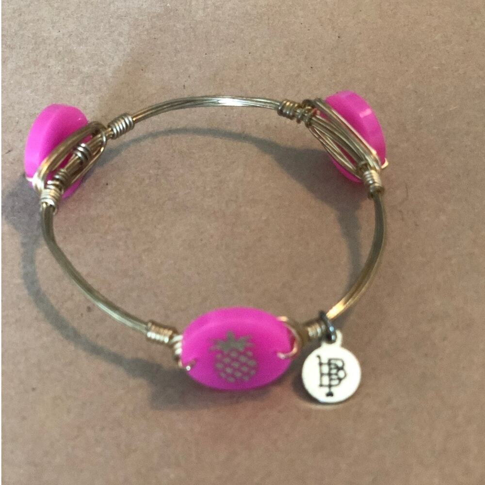Pink and Gold Medium Disc Pineapple Bangle Bracelet
